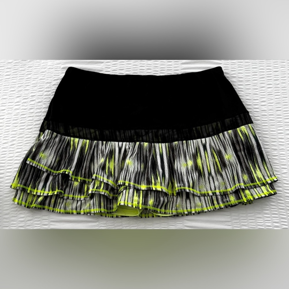 Lucky In Love Ruffled Tier Black & Neon Green Skort